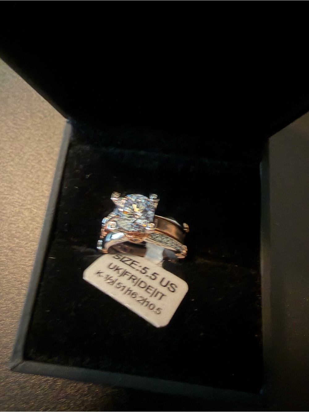 Classic Silver-Tone and Rose Gold Solitaire Ring with Pavé Band, size 6